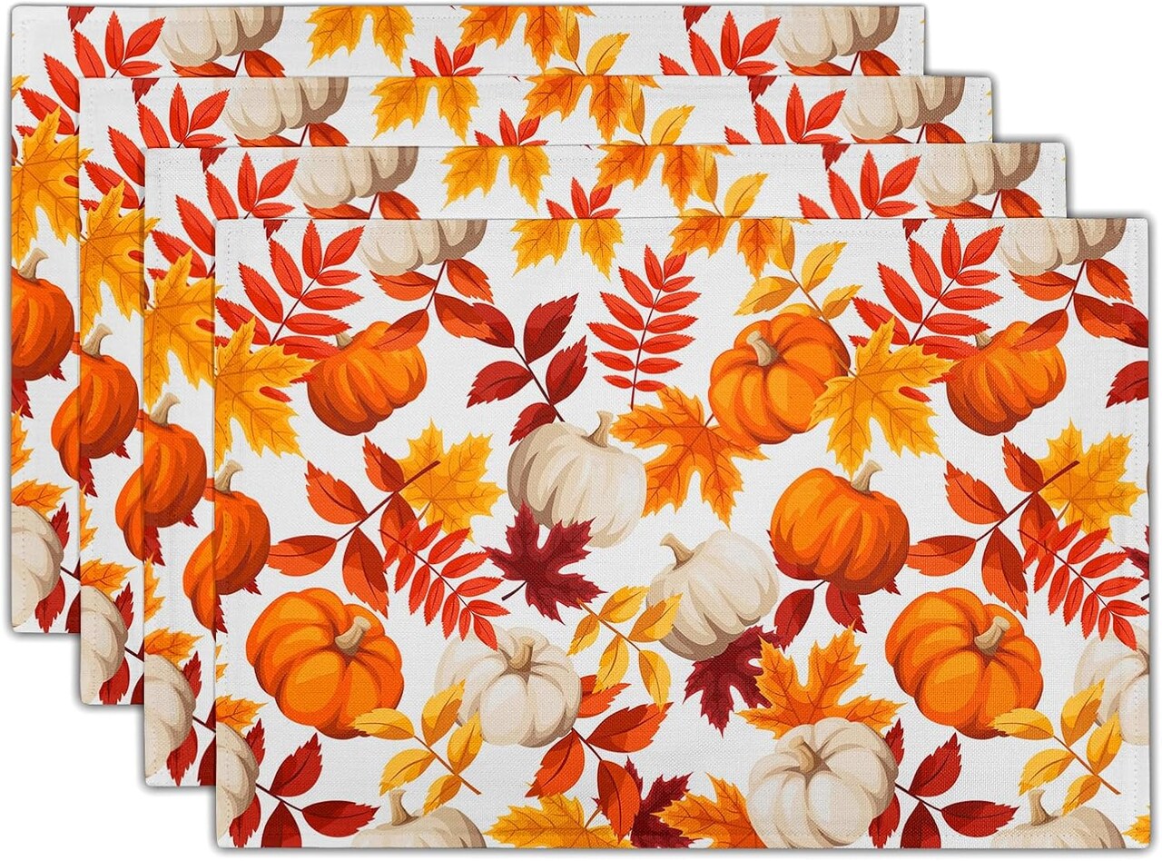 Fall Placemats 12×18 Inches Set of 4 Watercolor Pumpkin(Watercolor Pumpkin)
